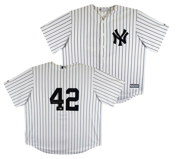 Yankees Mariano Rivera Signed White Pinstripe Majestic Cool Base Jersey BAS Wit