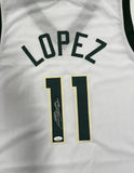 Bucks NBA Champ BROOK LOPEZ Signed Milw Custom Replica White Jersey AUTO - JSA