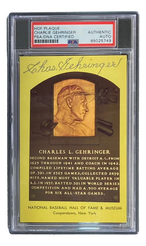 Charlie Gehringer Signed 4x6 Detroit Tigers HOF Plaque Card PSA/DNA 85025749