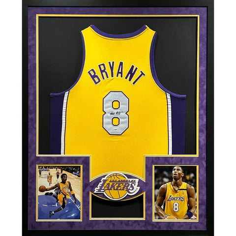 Kobe Bryant Autographed Signed Framed Lakers Suede Jersey PSA/DNA