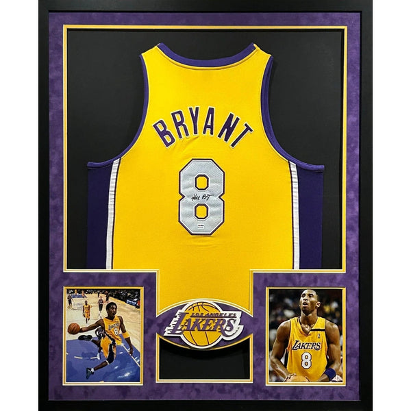 Kobe Bryant Autographed Signed Framed Lakers Suede Jersey PSA/DNA