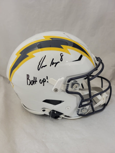 OMARION HAMPTON "BOLT UP" SIGNED LOS ANGELES CHARGERS NAVY SPEEDFLEX HELMET BAS