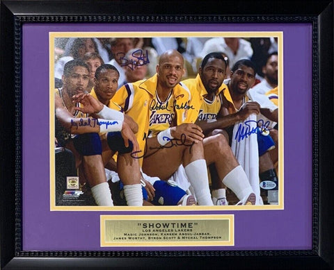 Magic Johnson Kareem Abdul-Jabbar Lakers Autographed 11x14 Framed Photo Beckett