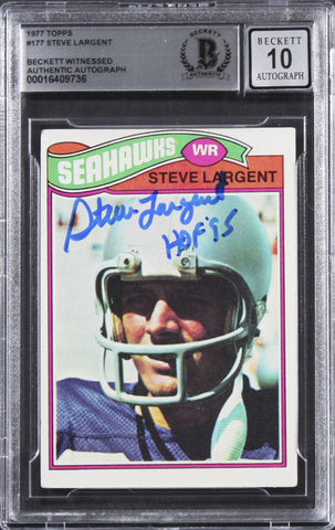 Seahawks Steve Largent "HOF 95" Signed 1977 Topps #177 Card Auto 10! BAS Slab 3