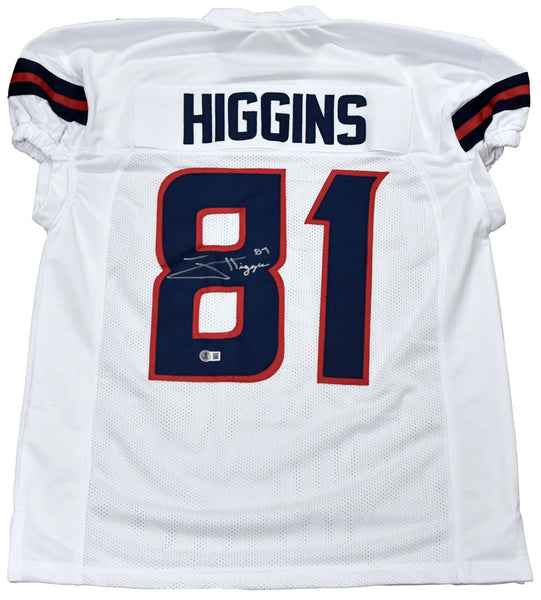 JAYDEN HIGGINS AUTOGRAPHED HOUSTON TEXANS #81 WHITE GAME CUT JERSEY BECKETT