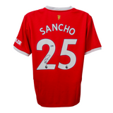 Jadon Sancho Signed Manchester United Home Soccer Jersey #25 with Beckett COA