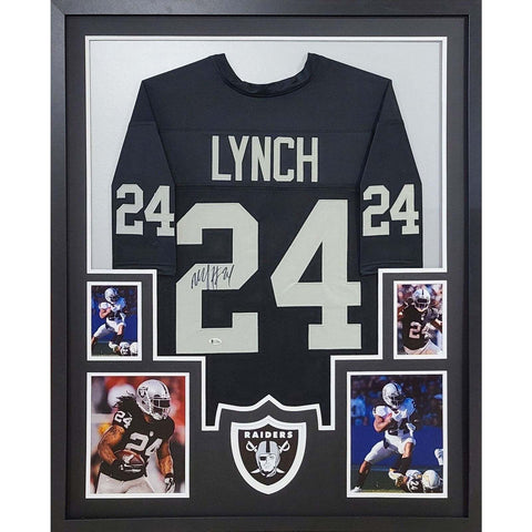 Marshawn Lynch Autographed Signed Framed Navy Raiders Jersey PSA/DNA
