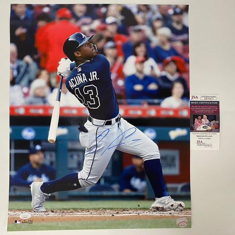 Autographed/Signed Ronald Acuna Jr Atlanta Braves 16x20 Photo JSA COA 1
