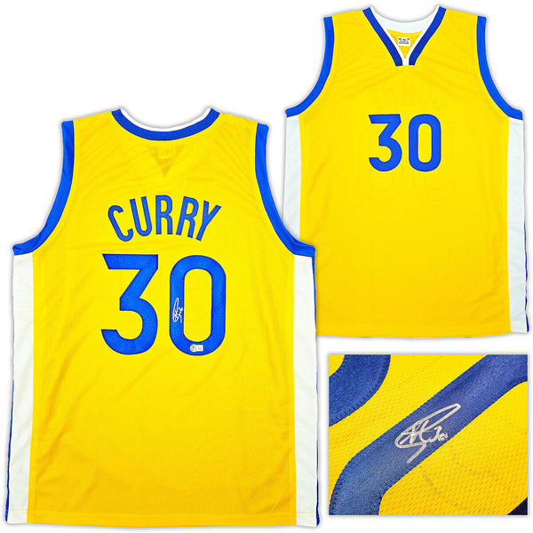 GOLDEN STATE WARRIORS STEPHEN CURRY AUTOGRAPHED YELLOW JERSEY BECKETT BAS 212453