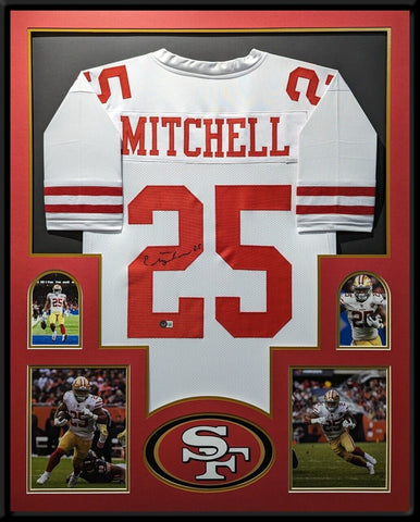 FRAMED SAN FRANCISCO 49ERS ELIJAH MITCHELL AUTOGRAPHED JERSEY BECKETT HOLO