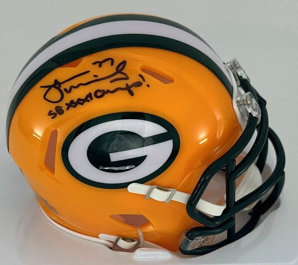 Packers JOHN MICHELS Signed Riddell Speed Mini Helmet AUTO w/ SB XXXI Champs BAS