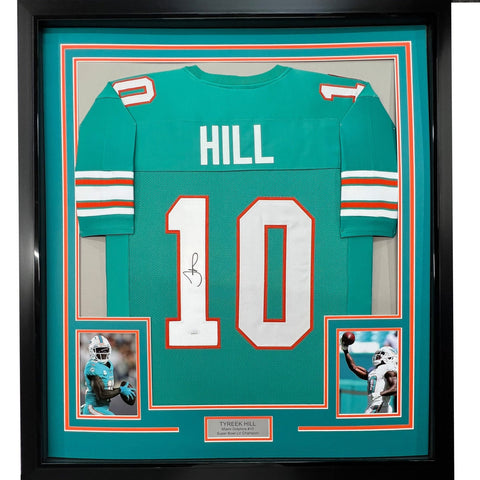 Framed Autographed/Signed Tyreek Hill 35x39 Miami Retro Teal Jersey JSA COA