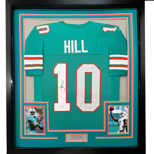 Framed Autographed/Signed Tyreek Hill 35x39 Miami Retro Teal Jersey JSA COA