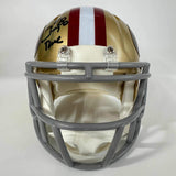 Autographed/Signed Joe Montana Jerry Rice Dual Football Mini Helmet Fanatics COA