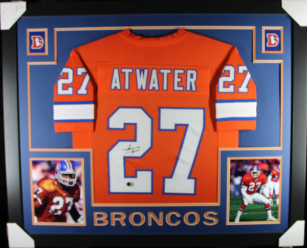 STEVE ATWATER (Broncos orange SKYLINE) Signed Auto Framed Jersey Beckett
