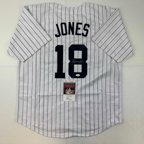 Autographed/Signed Andruw Jones New York Pinstripe Baseball Jersey JSA COA