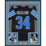 Framed Autographed/Signed Alex Anzalone 35x39 Detroit Black Jersey BAS COA