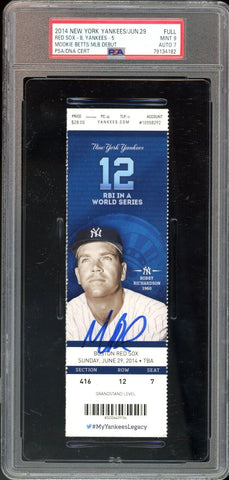Mookie Betts Signed Red Sox 6/29/14 MLB Debut Full Season Ticket PSA 9/7 Auto