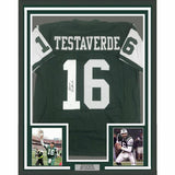 FRAMED Autographed/Signed VINNY TESTAVERDE 33x42 New York Green Jersey JSA COA