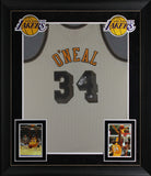Lakers Shaquille O'Neal Signed Light Grey M&N HWC Swingman Framed Jersey BAS Wit