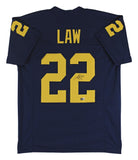 Michigan Ty Law Authentic Signed Navy Blue Pro Style Jersey BAS Witnessed