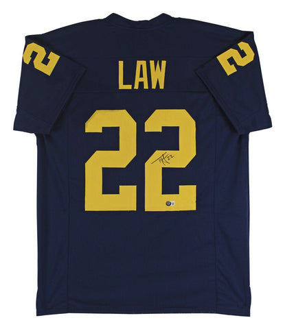 Michigan Ty Law Authentic Signed Navy Blue Pro Style Jersey BAS Witnessed