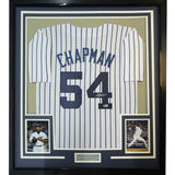 Framed Autographed/Signed Aroldis Chapman 35x39 NY Pinstripe Jersey BAS COA