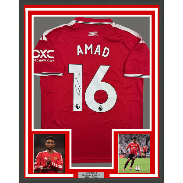Framed Autographed Amad Diallo 35x39 Manchester United Red Jersey BAS COA