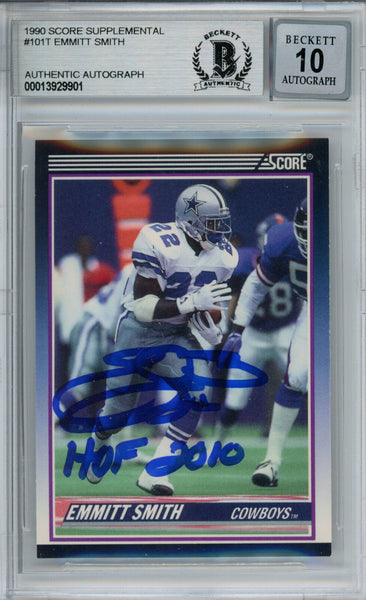 Emmitt Smith Autographed 1990 Score #101T Rookie Card HOF Beckett Slab 37607