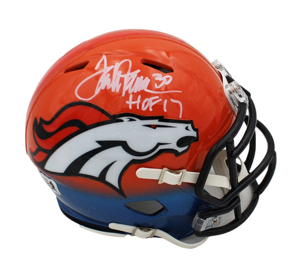 Terrell Davis Signed Denver Broncos Speed Custom Orange/Blue NFL Mini Helmet