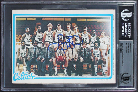 Celtics Larry Bird Signed 1980 Topps 5x7 Team Posters #2 Card Auto 10! BAS Slab