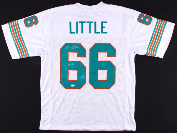Larry Little Signed Dolphins Jersey Inscribed "HOF 93" (JSA COA) 1972 Miami 17-0