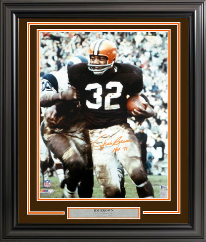 JIM BROWN AUTOGRAPHED FRAMED 16X20 PHOTO BROWNS "HOF 71" BECKETT BAS 191216