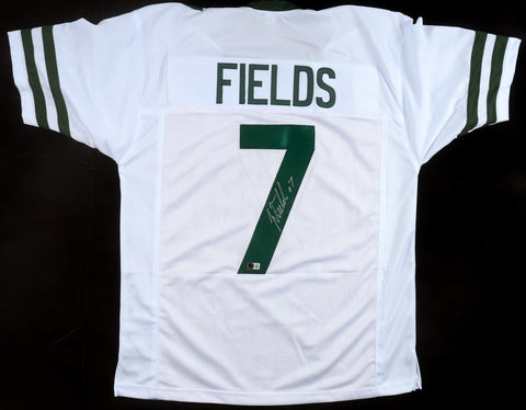 Justin Fields Signed New York Jets White Jersey (Beckett) Ex-Ohio State Q.B.