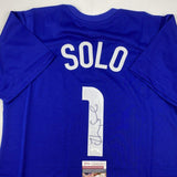 Autographed/Signed Hope Solo Blue Soccer Team USA World Cup Jersey JSA COA