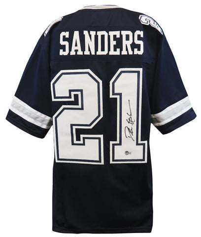 Deion Sanders (COWBOYS) Signed Navy Custom Football Jersey (BECKETT COA)