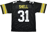 STEELERS DONNIE SHELL AUTOGRAPHED BLACK JERSEY "HOF 20" BECKETT WITNESS 214996