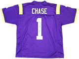 LSU TIGERS JA'MARR CHASE AUTOGRAPHED PURPLE JERSEY BECKETT BAS WITNESS 220609