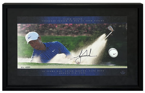 Tiger Woods Autographed "Youngest to 50" Break Through Display UDA LE 50