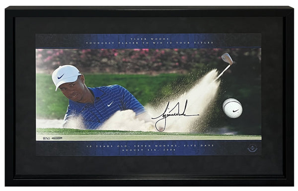 Tiger Woods Autographed "Youngest to 50" Break Through Display UDA LE 50