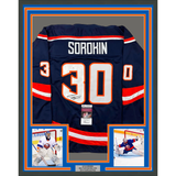 Framed Autographed/Signed Ilya Sorokin 33x42 New York Blue Retro Jersey JSA COA