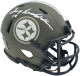 TERRY BRADSHAW AUTOGRAPHED STEELERS GREEN SALUTE TO SERVICE MINI HELMET BECKETT
