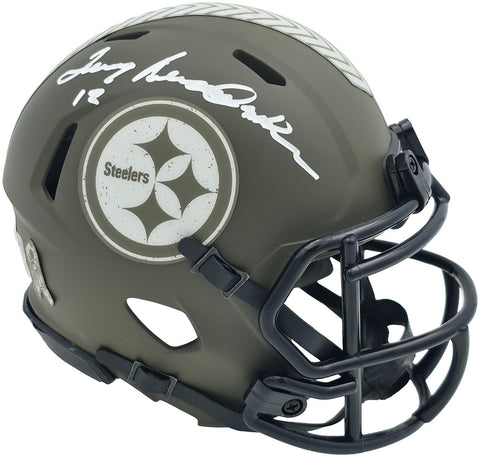 TERRY BRADSHAW AUTOGRAPHED STEELERS GREEN SALUTE TO SERVICE MINI HELMET BECKETT