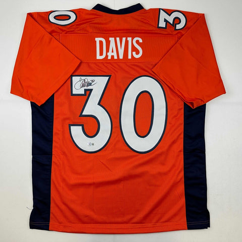 Autographed/Signed Terrell Davis Denver Orange Football Jersey Beckett BAS COA