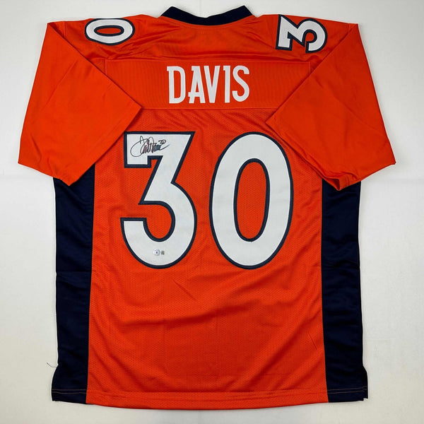 Autographed/Signed Terrell Davis Denver Orange Football Jersey Beckett BAS COA