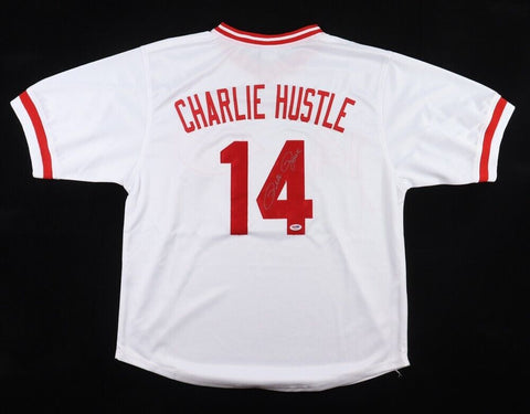 Pete Rose Signed Cincinnati Reds "Charlie Hustle" Jersey (PSA COA) MLB Hit King