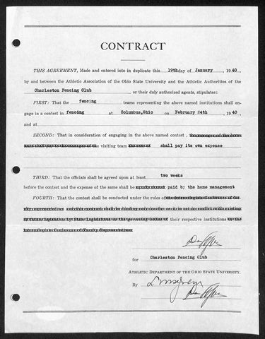 Lynn St. John HOF Signed 1940 Contract Ohio State & Charleston JSA 198957