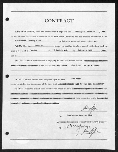 Lynn St. John HOF Signed 1940 Contract Ohio State & Charleston JSA 198957