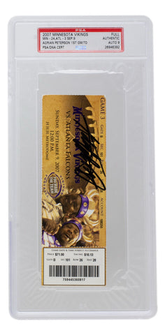Adrian Peterson Minnesota Vikings Signed 2007 Debut Full Ticket PSA/DNA Auto 9