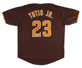 Fernando Tatis Jr. Authentic Signed Brown Pro Style Jersey w/ Yellow Numbers JSA
